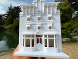 Miniature HO-Scale Victorian World Main Street Gazette Building Assembled White 1:87 by Gold Rush Bay