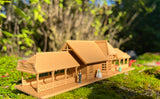 Brown N-Scale Frontier Train Depot Wood Color (w/Interiors) 1:160 by Gold Rush Bay