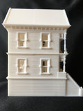Miniature Painted Lady #4 Victorian House Train HO Scale Assembled White INCLUDING INTERIORS!