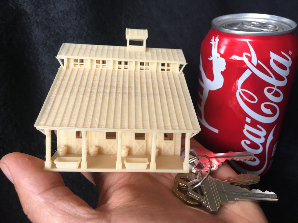 Miniature écurie Old West – échelle N 1:160 – Imprimée En 3D – Avec Chevaux – Kit à Assembler – Modélisme Ferroviaire