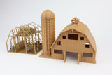 Miniature HO Scale 1:87 Wood Color Old West Barn+Silo Built W/ Interiors