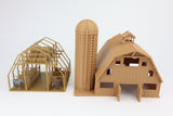Miniature HO Scale 1:87 Wood Color Old West Barn+Silo Built W/ Interiors