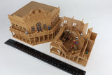 Miniature Old West #1 Saloon/Hotel Built Ready HO Scale Interiors Included Wood Color