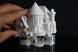 Small Tudor Style "Castle House" White N-Scale 1:160 by Gold Rush Bay INCLUDING INTERIORS