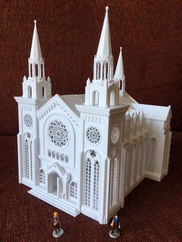 O-Scale Miniature White Church Assembled Gothic Cathedral