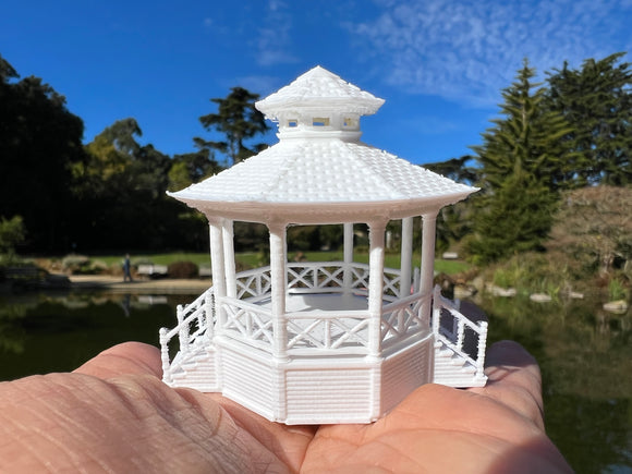 Small Miniature Opening White N-Scale Stars Hollow Gazebo Victorian Built Assembled