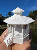 Miniature Opening White HO-Scale Stars Hollow Gazebo Victorian Built Assembled