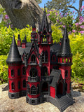 Miniature N Scale Crimson Gothic Mansion - Pre-assembled Red and Black Castle Detailed Model by Gold Rush Bay