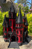 Miniature N Scale Crimson Gothic Mansion - Pre-assembled Red and Black Castle Detailed Model by Gold Rush Bay