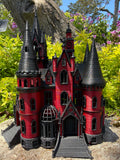 Miniature N Scale Crimson Gothic Mansion - Pre-assembled Red and Black Castle Detailed Model by Gold Rush Bay