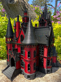 Miniature N Scale Crimson Gothic Mansion - Pre-assembled Red and Black Castle Detailed Model by Gold Rush Bay