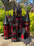 Miniature N Scale Crimson Gothic Mansion - Pre-assembled Red and Black Castle Detailed Model by Gold Rush Bay