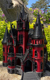 Miniature N Scale Crimson Gothic Mansion - Pre-assembled Red and Black Castle Detailed Model by Gold Rush Bay