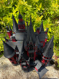 Miniature N Scale Crimson Gothic Mansion - Pre-assembled Red and Black Castle Detailed Model by Gold Rush Bay