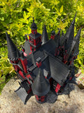 Miniature N Scale Crimson Gothic Mansion - Pre-assembled Red and Black Castle Detailed Model by Gold Rush Bay