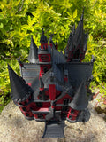 Miniature N Scale Crimson Gothic Mansion - Pre-assembled Red and Black Castle Detailed Model by Gold Rush Bay