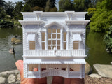 Small Miniature N-Scale Victorian Main Street Castle Bookstore Shop Assembled White 1:160 by Gold Rush Bay
