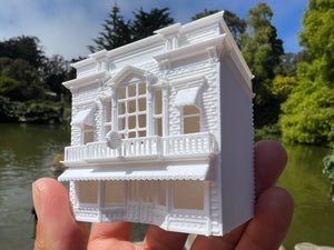 Small Miniature N-Scale Victorian Main Street Castle Bookstore Shop Assembled White 1:160 by Gold Rush Bay