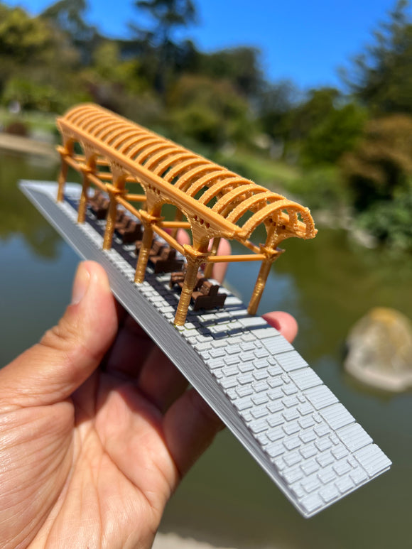 Assembled COLOR Gold Rush Bay HO-Scale Miniature Arched Train Station Platform 1/87 Built