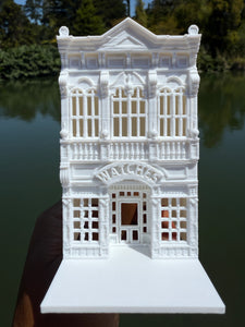 Miniature N-Scale Victorian World Main Street Watches Building Assembled White 1:160 by Gold Rush Bay Theme Park