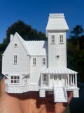 Miniature Small White N-Scale Beetlejuice Maitland House Classic Victorian Mansion Built Assembled