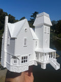 Miniature Small White N-Scale Beetlejuice Maitland House Classic Victorian Mansion Built Assembled