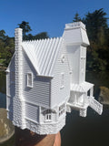 Miniature Small White N-Scale Beetlejuice Maitland House Classic Victorian Mansion Built Assembled