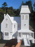 Miniature Small White N-Scale Beetlejuice Maitland House Classic Victorian Mansion Built Assembled