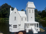 Miniature White HO-Scale Beetlejuice Maitland House Classic Victorian Mansion Model Built Assembled