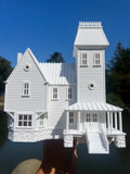 Miniature White HO-Scale Beetlejuice Maitland House Classic Victorian Mansion Model Built Assembled