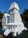 Miniature White HO-Scale Beetlejuice Maitland House Classic Victorian Mansion Model Built Assembled