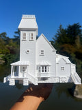 Miniature White HO-Scale Beetlejuice Maitland House Classic Victorian Mansion Model Built Assembled