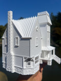 Miniature White HO-Scale Beetlejuice Maitland House Classic Victorian Mansion Model Built Assembled