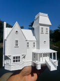 Miniature White HO-Scale Beetlejuice Maitland House Classic Victorian Mansion Model Built Assembled