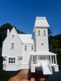 Miniature White HO-Scale Beetlejuice Maitland House Classic Victorian Mansion Model Built Assembled