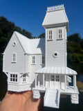 Miniature White HO-Scale Beetlejuice Maitland House Classic Victorian Mansion Model Built Assembled