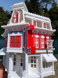 COLOR Miniature HO-Scale Victorian Main Street Blue Ribbon Bakery Assembled White 1:87 by Gold Rush Bay