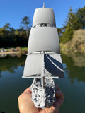 Miniature HO-Scale Sailing Ship Columbia with Sails and Cannons Theme Park