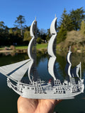 Miniature HO-Scale Sailing Ship Columbia with Sails and Cannons Theme Park