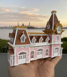 Gold Rush Bay N Scale "All Aboard" Victorian Train Station Center Pavilion – Multi-Color Miniature with 2 Working Clocks