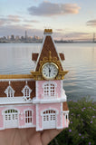 Gold Rush Bay N Scale "All Aboard" Victorian Train Station Center Pavilion – Multi-Color Miniature with 2 Working Clocks