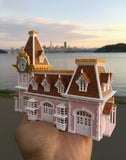 Gold Rush Bay N Scale "All Aboard" Victorian Train Station Center Pavilion – Multi-Color Miniature with 2 Working Clocks