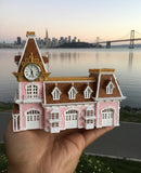 Gold Rush Bay N Scale "All Aboard" Victorian Train Station Center Pavilion – Multi-Color Miniature with 2 Working Clocks