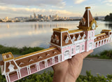 N-Scale “All Aboard” Main Street Victorian Train Station – Full Color with Dual Working Clocks