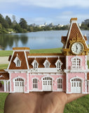 N-Scale “All Aboard” Main Street Victorian Train Station – Full Color with Dual Working Clocks
