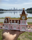 N-Scale “All Aboard” Main Street Victorian Train Station – Full Color with Dual Working Clocks