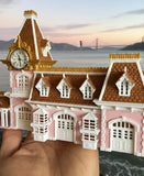 N-Scale “All Aboard” Main Street Victorian Train Station – Full Color with Dual Working Clocks