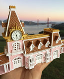 N-Scale “All Aboard” Main Street Victorian Train Station – Full Color with Dual Working Clocks