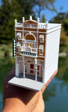 COLOR Miniature HO-Scale Victorian World Main Street Arcade Building Assembled White 1:87 by Gold Rush Bay