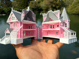 Small COLOR N-Scale Miniature Opening “The Pink Palace” Victorian House (1:150 Scale) with HINGE